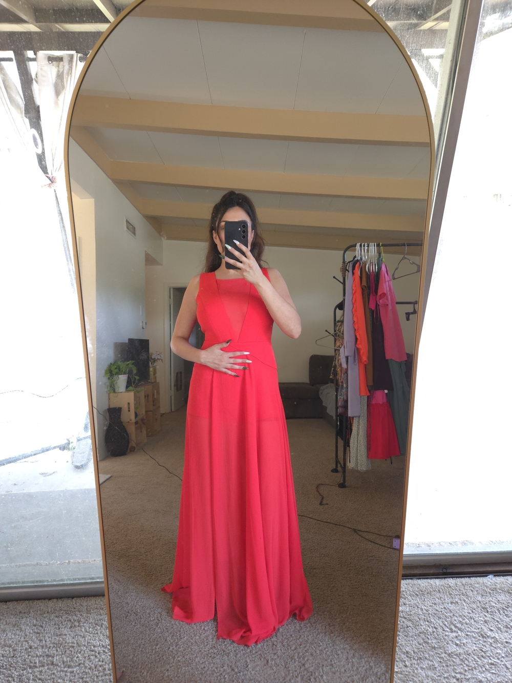 BCBGMAXAZRIA Halee Red Chiffon Romper Gown Size 4